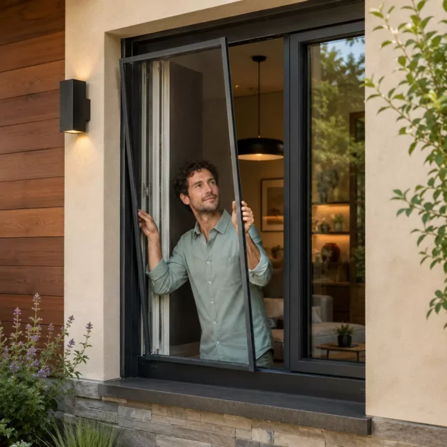 Fliegengitter als Spannrahmen am Fenster